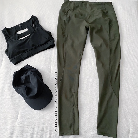 Green Fitness Leggings W/Mesh Insets - Picture 2 of 9